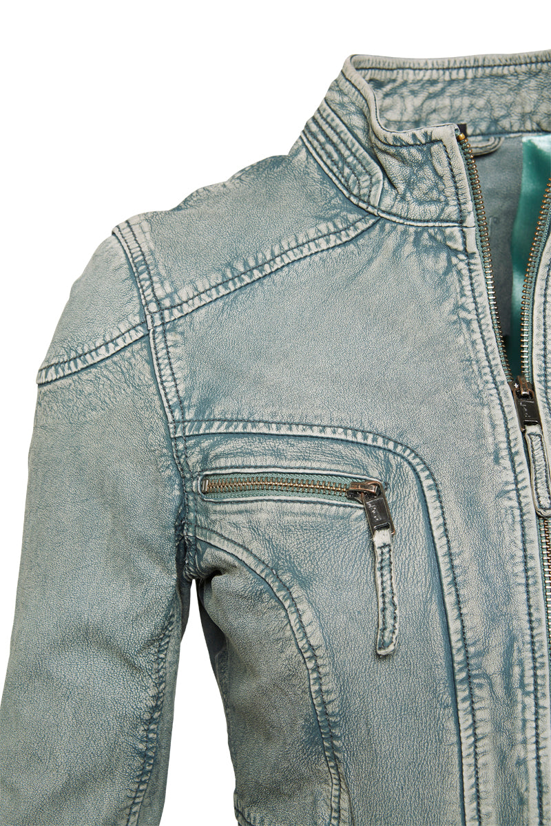 Proud damen Lederjacke Lara grün verwaschen