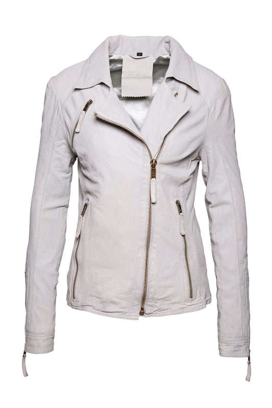 Proud lederjacke Lugan, im Bikersstil, hellgrau