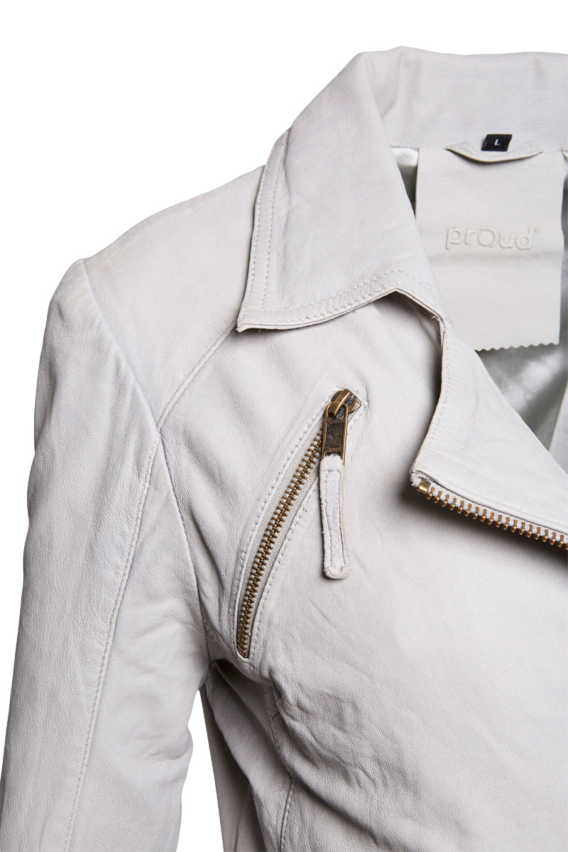 Proud lederjacke Lugan, im Bikersstil, hellgrau