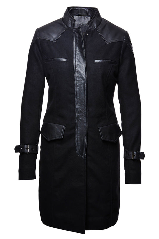 Proud Damen Mantel Cortis mit Wolle und Lamm Nappa Leder schwarz