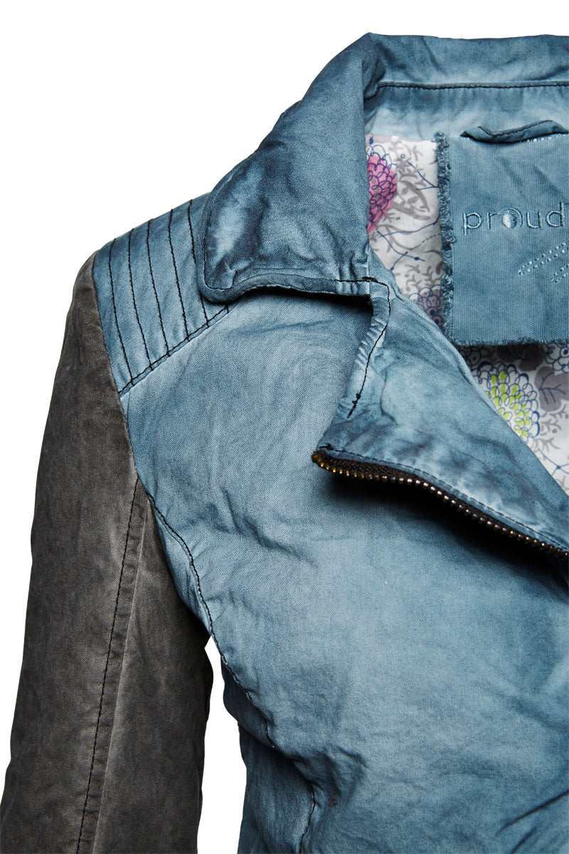 Proud Damenjacke Bikerjacke Japura dip dyed blau zu schwarz