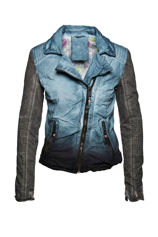 Proud Damenjacke Bikerjacke Japura dip dyed blau zu schwarz
